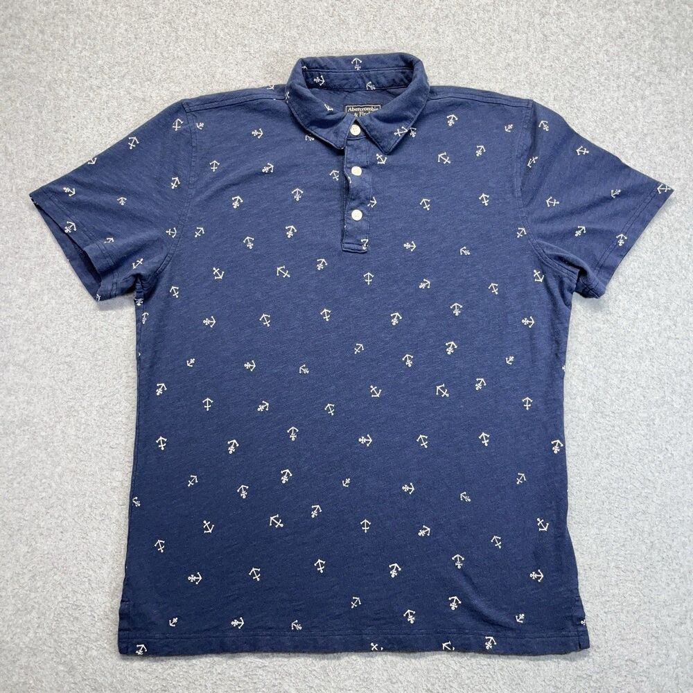 Abercrombie & Fitch Anchor Print Polo Shirt Men’s L Large Navy Blue AOP